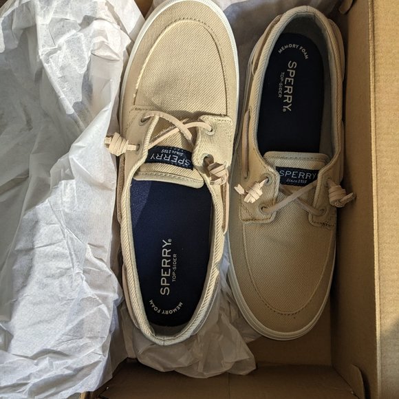 NEW Sperry Top Sider Crest Boat Twill Shoes Sneaker. Natural. Size 8.5 Med. NIB! - Picture 3 of 6